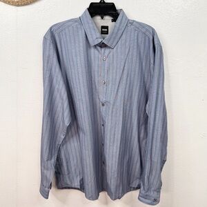 BOSS Hugo Boss Dress Shirt Men's 2XL Blue Multi-Stripe Long Sleeve Button Front